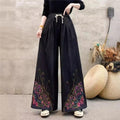 Embroidered Floral High Waist Belted Wide Leg Pants