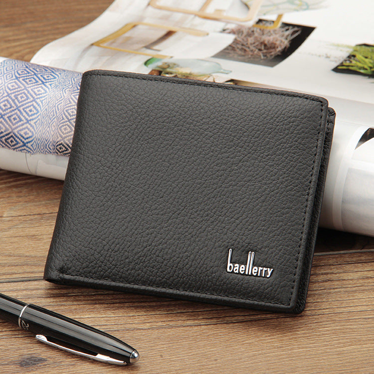 Men's Genuine Leather Bifold Wallet – Full-Grain Cowhide Short Coin Purse
