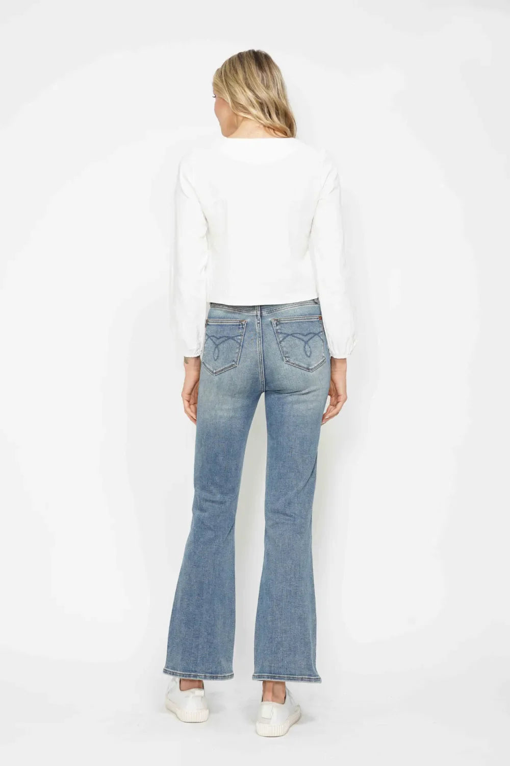 Full Size Tummy Control Back Embroidered Pocketed Bootcut Jeans Plus Size