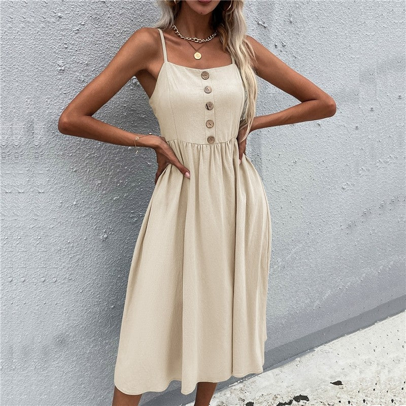 Solid Color Spaghetti Straps Square Neck Sleeveless A-Line Maxi Dress
