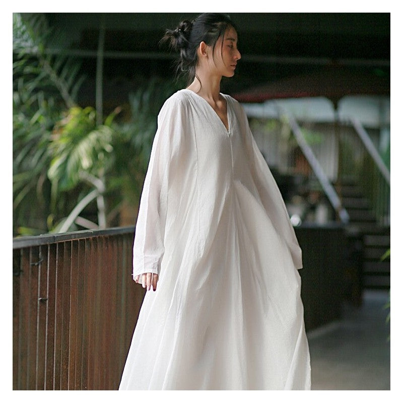 Two-Layered Long Sleeve Solid Color Dress