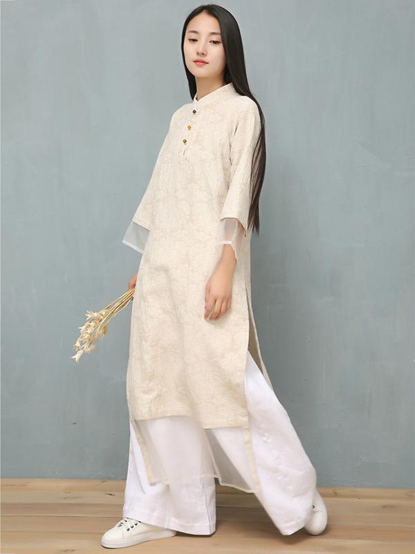 Jacquard Split-joint Ramie Cotton Ao Dai