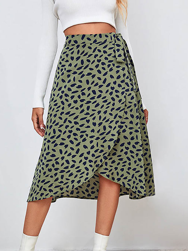 A-Line High-Low Printed Split-Front Tied Waist Skirts Bottoms