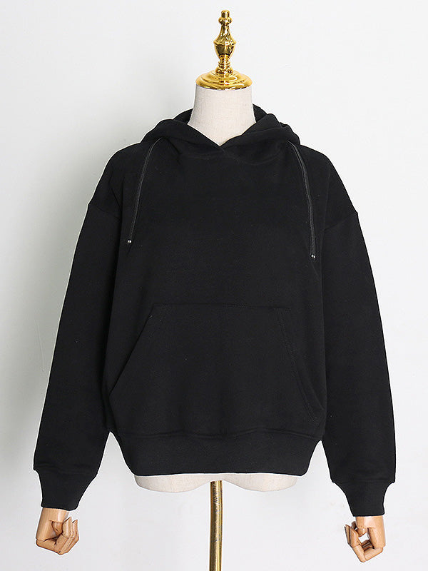 Casual Loose Solid Color Hoodies Top