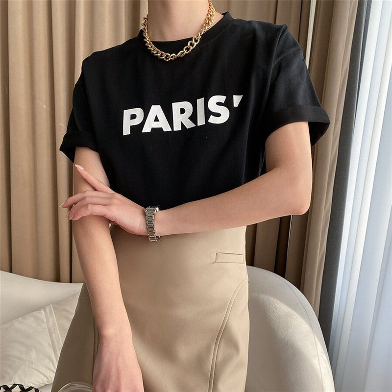 Bold Solid Letter Print Crew Neck T-Shirt