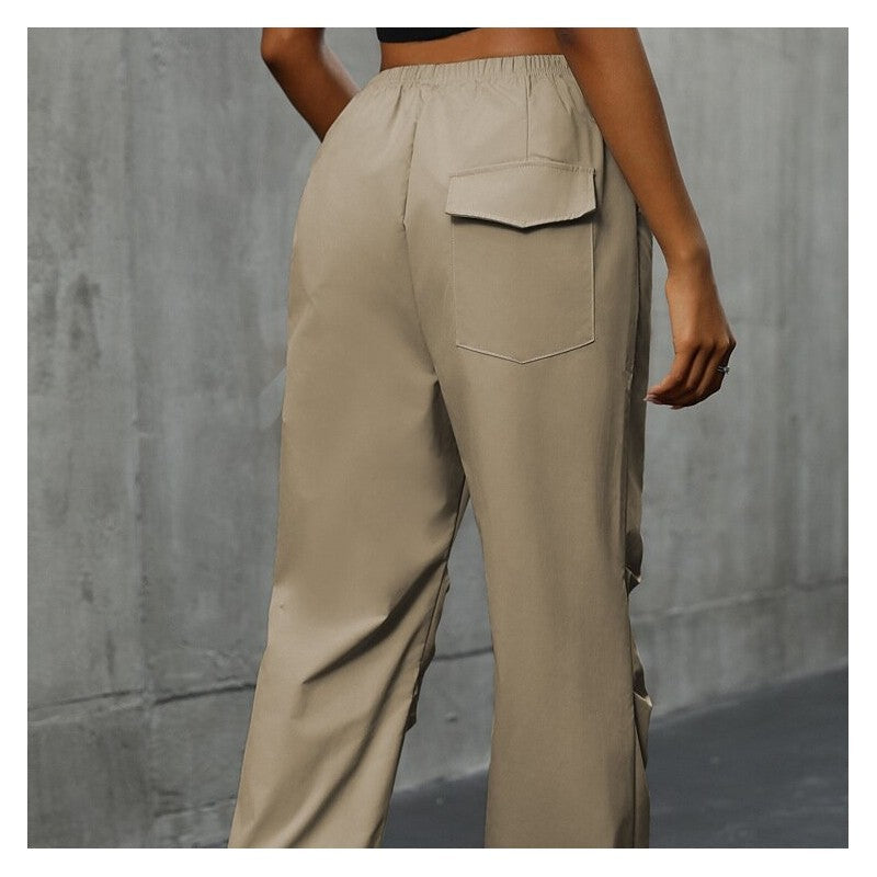 Solid Color High-Waisted Straight Leg Casual Pants