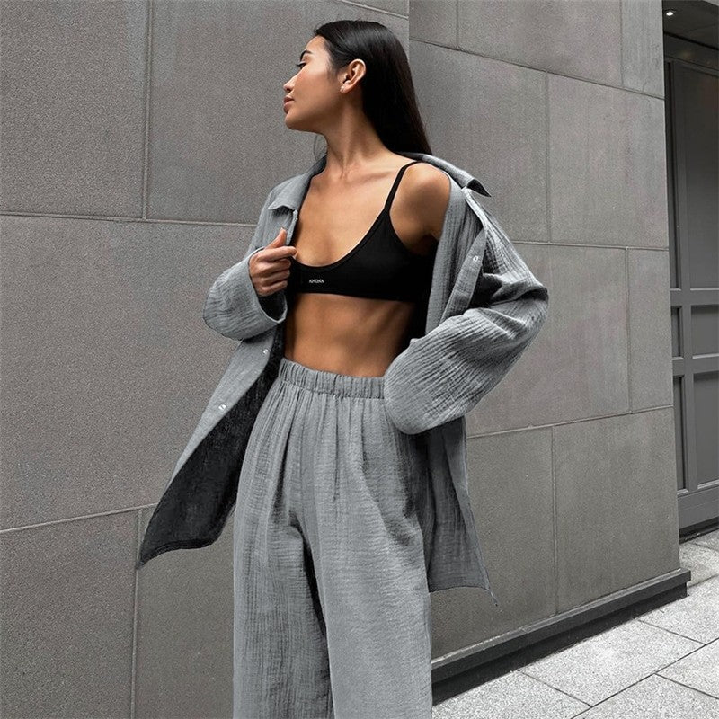 Casual Loose Long Sleeve Lapel Single Breasted Two-Piece Suit Set