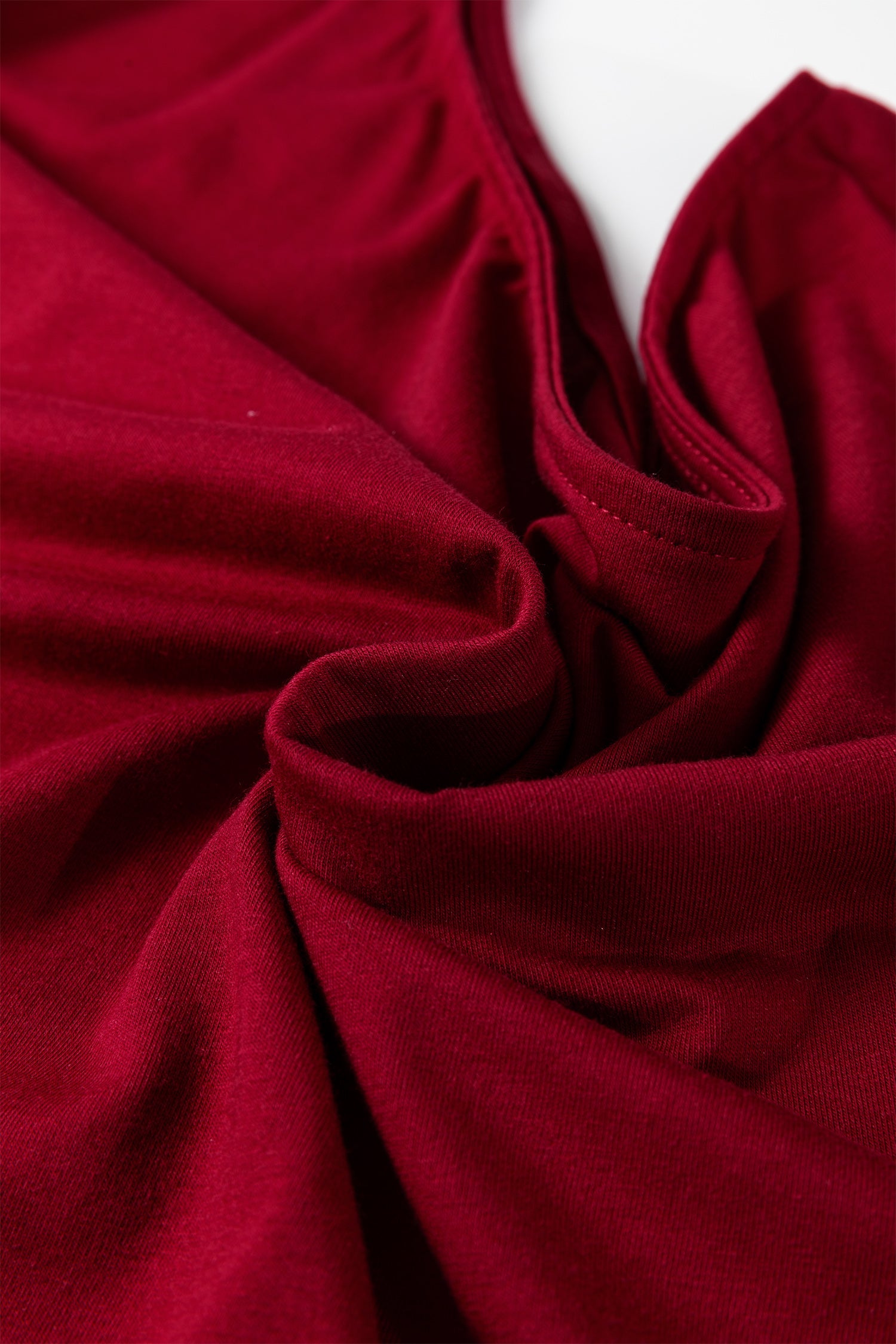 Burgundy Plus Size Solid Color Asymmetric Neck Short Sleeve Blouse