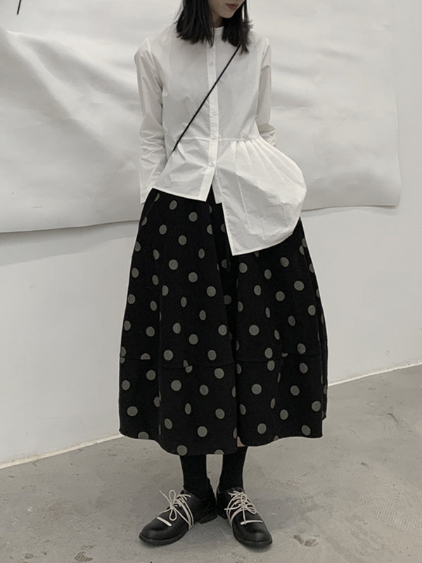 High Waisted Loose Elastics Polka-Dot Printed Split-Joint Skirts