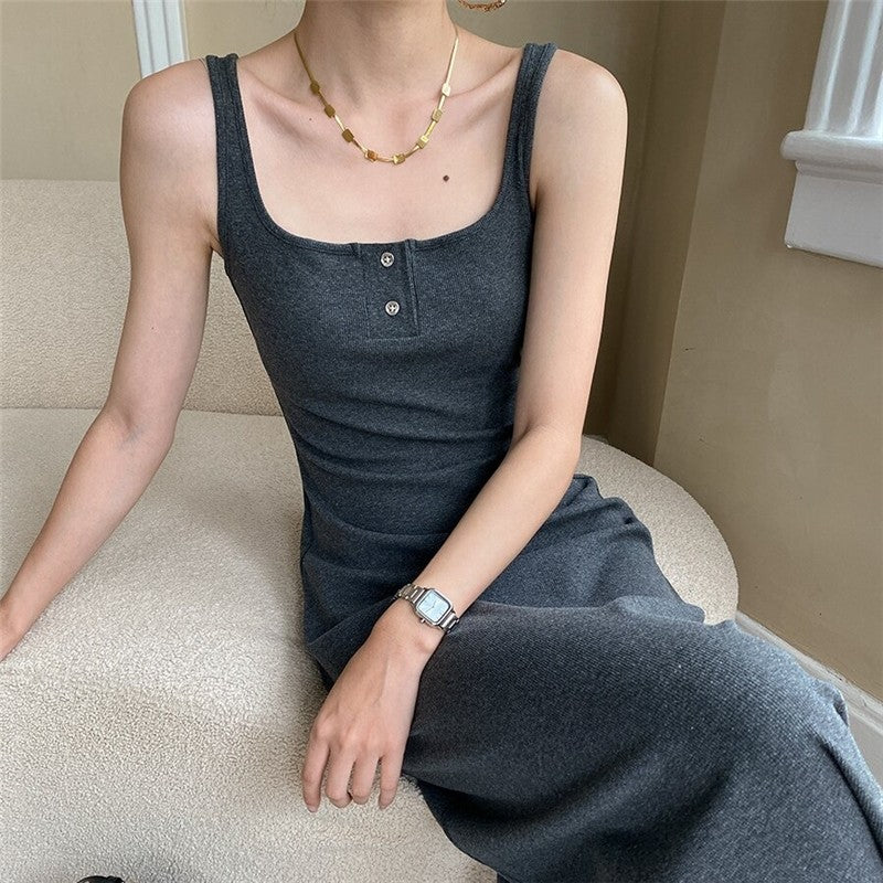 V-Neck Bodycon Dress with Slim Fit and Button-Up Detail