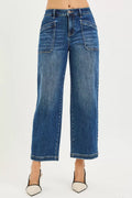 Slouchy Cropped Baggy Jeans with Front Patch Pocket