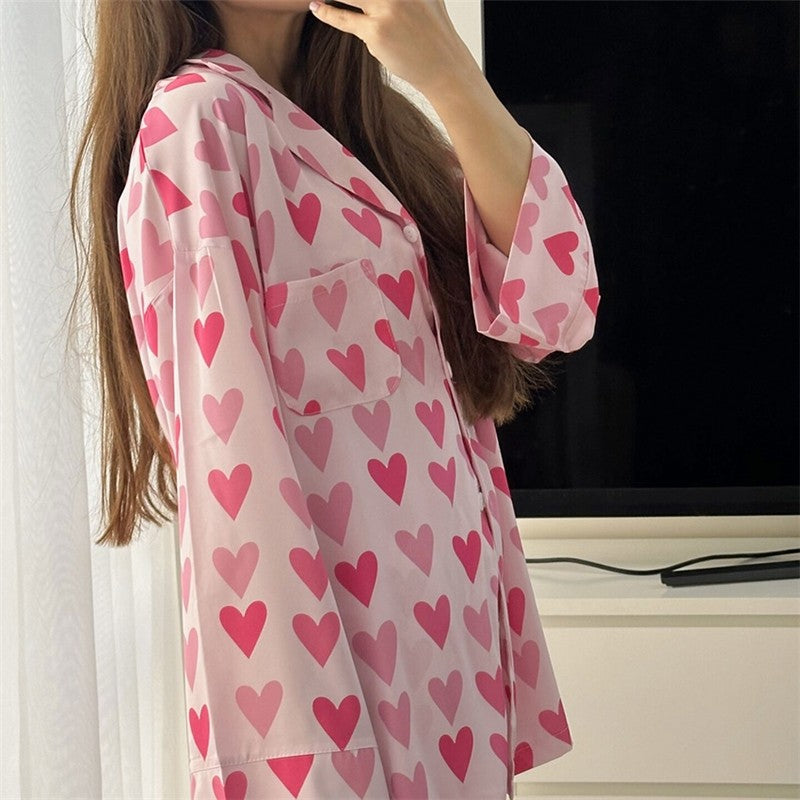 Heart Print Pink Women's Pajama Set
