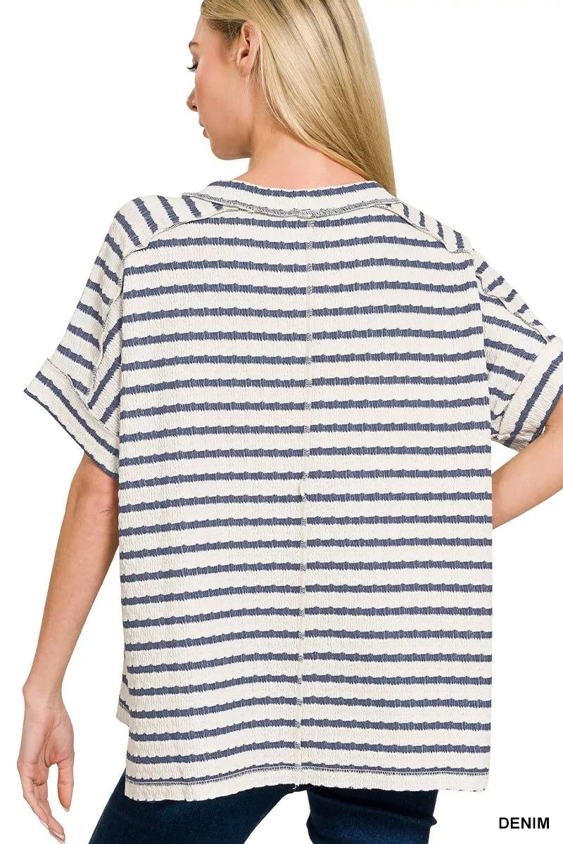 Striped Short Sleeve Hi-low Tee