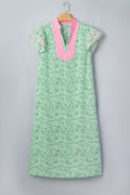 Green Plus Size Contrast Trim Flutter Sleeve Floral Kaftan Maxi Dress