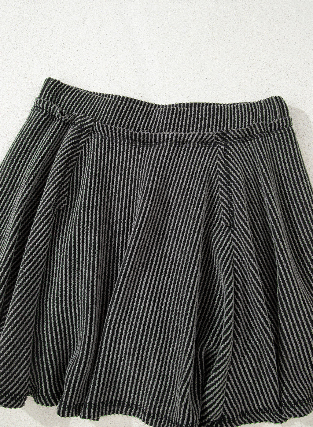 Dark Grey Corded Lantern Sleeve Top High Waist Ruffled Mini Skirt Set
