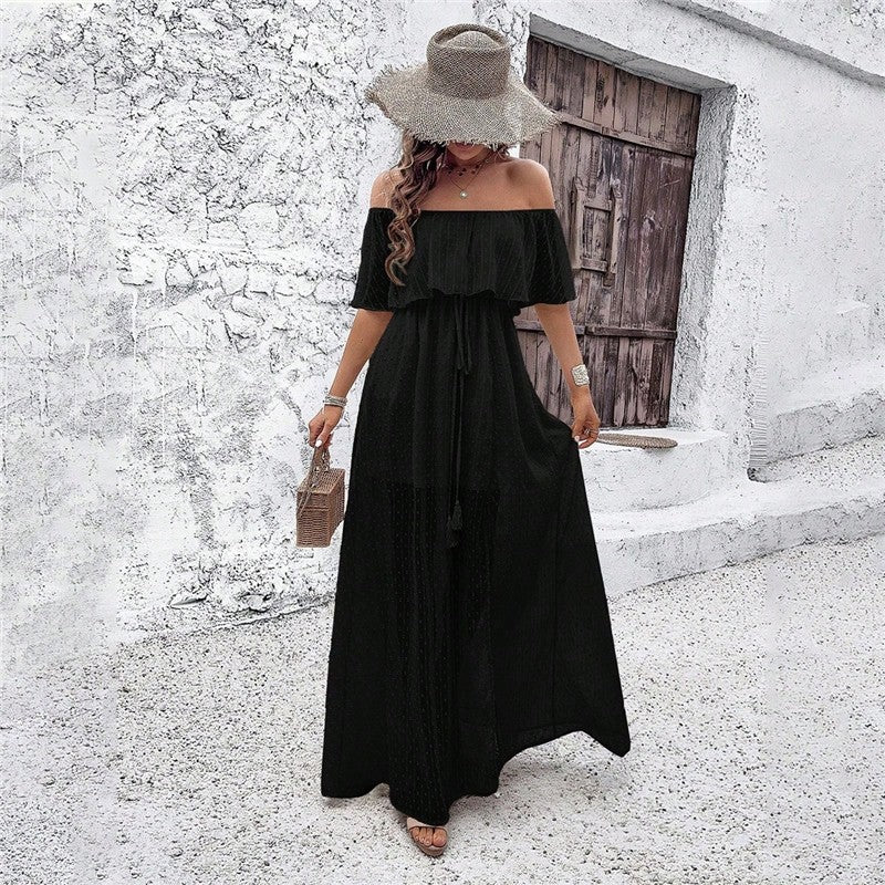 Chic Off-Shoulder Slit Dress in Solid Color