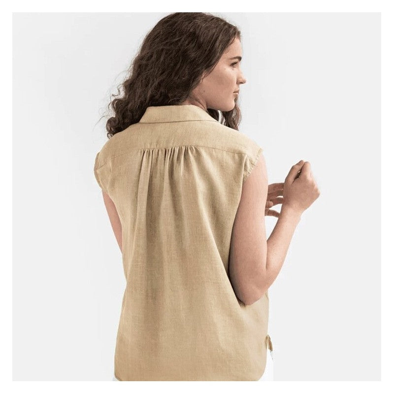 Sleek Linen Sleeveless Solid Color Blouse