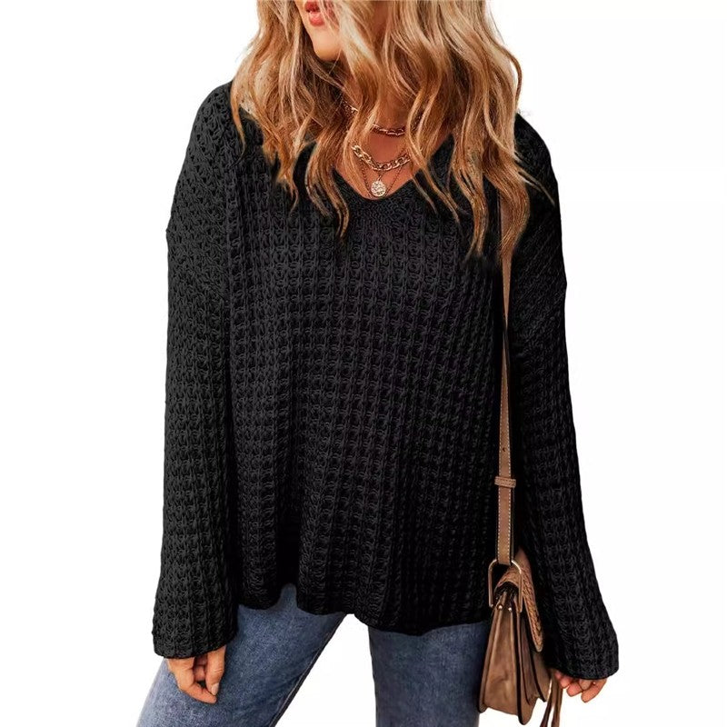 Solid Color Hollow Out Long Sleeve Sweater