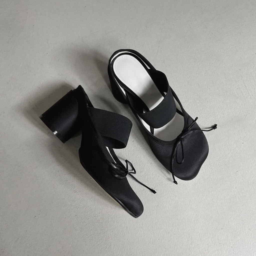 Women's Mary Jane Chunky Heel Ballet Flats | Satin Square Toe Slip-On Dress Shoes