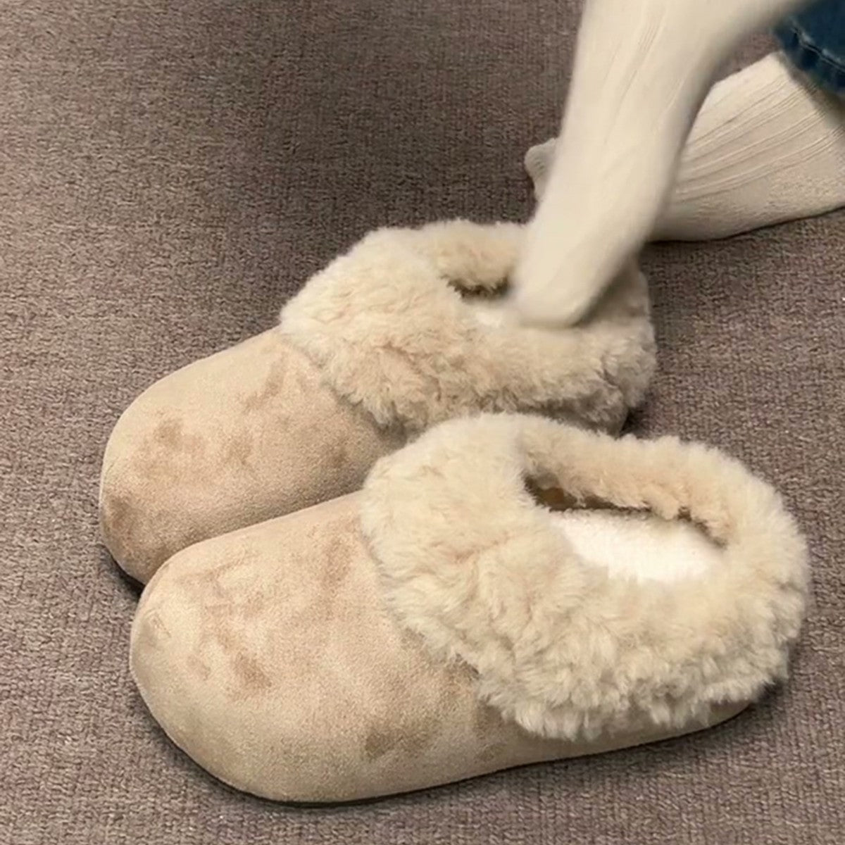 Retro Thick-Soled Fleece-Lined Slippers