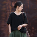 Solid Color Double-Layer Bamboo Joint Literary All-Match T-Shirt