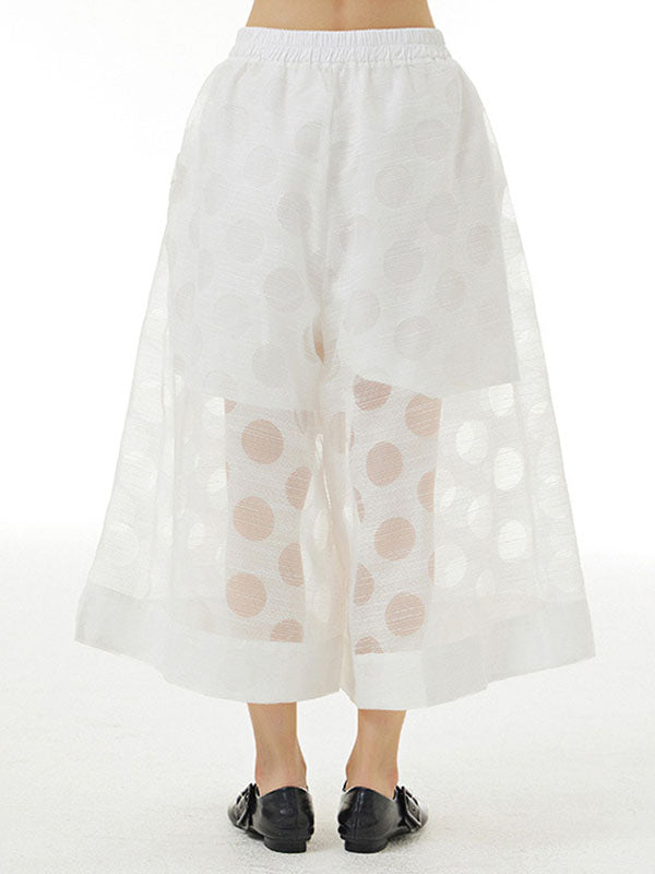 Cropped False Two Gauze Polka-Dot See-Through Casual Pants Bottoms