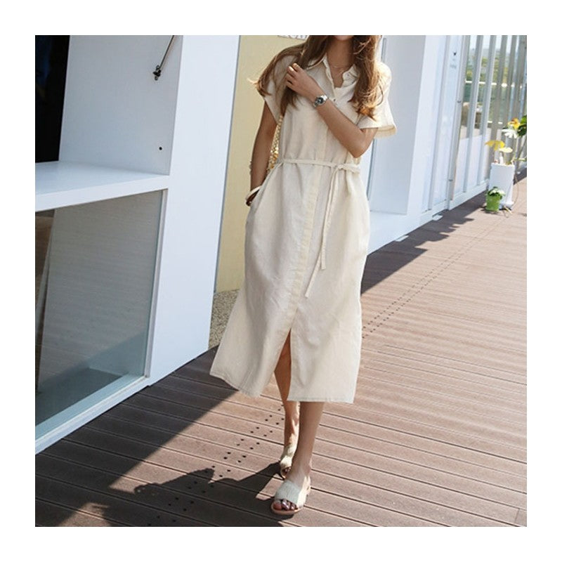 Loose Fit Solid Color Long Shirt Dress