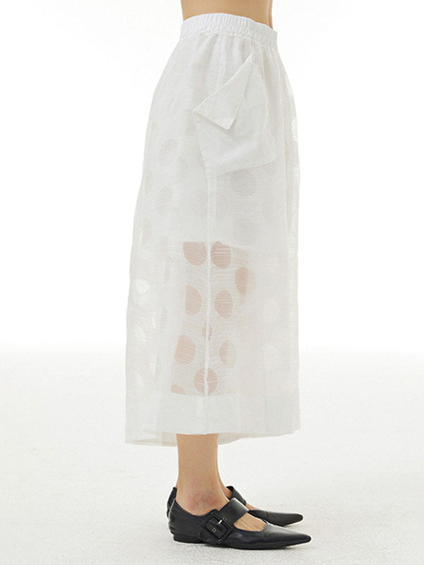 Cropped False Two Gauze Polka-Dot See-Through Casual Pants Bottoms