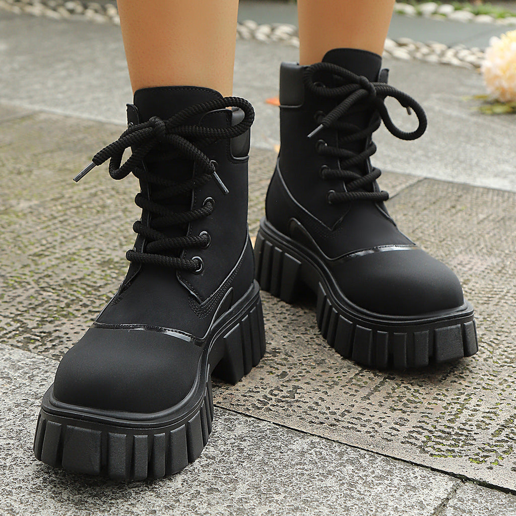 Women's Chunky Heel Vintage Ankle Boots – Plus Size Lace-Up Block Heel Booties