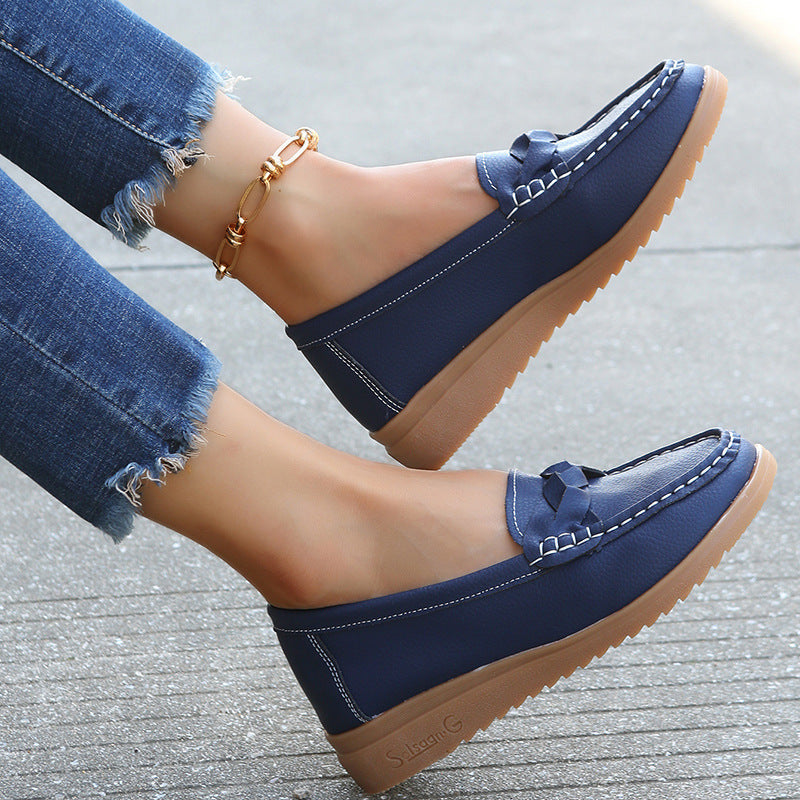 Women's Woven Flat Shoes | PU Upper Slip-On Round Toe Casual Flats
