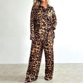 Leopard Print Long Sleeve Top and Trousers Ensemble