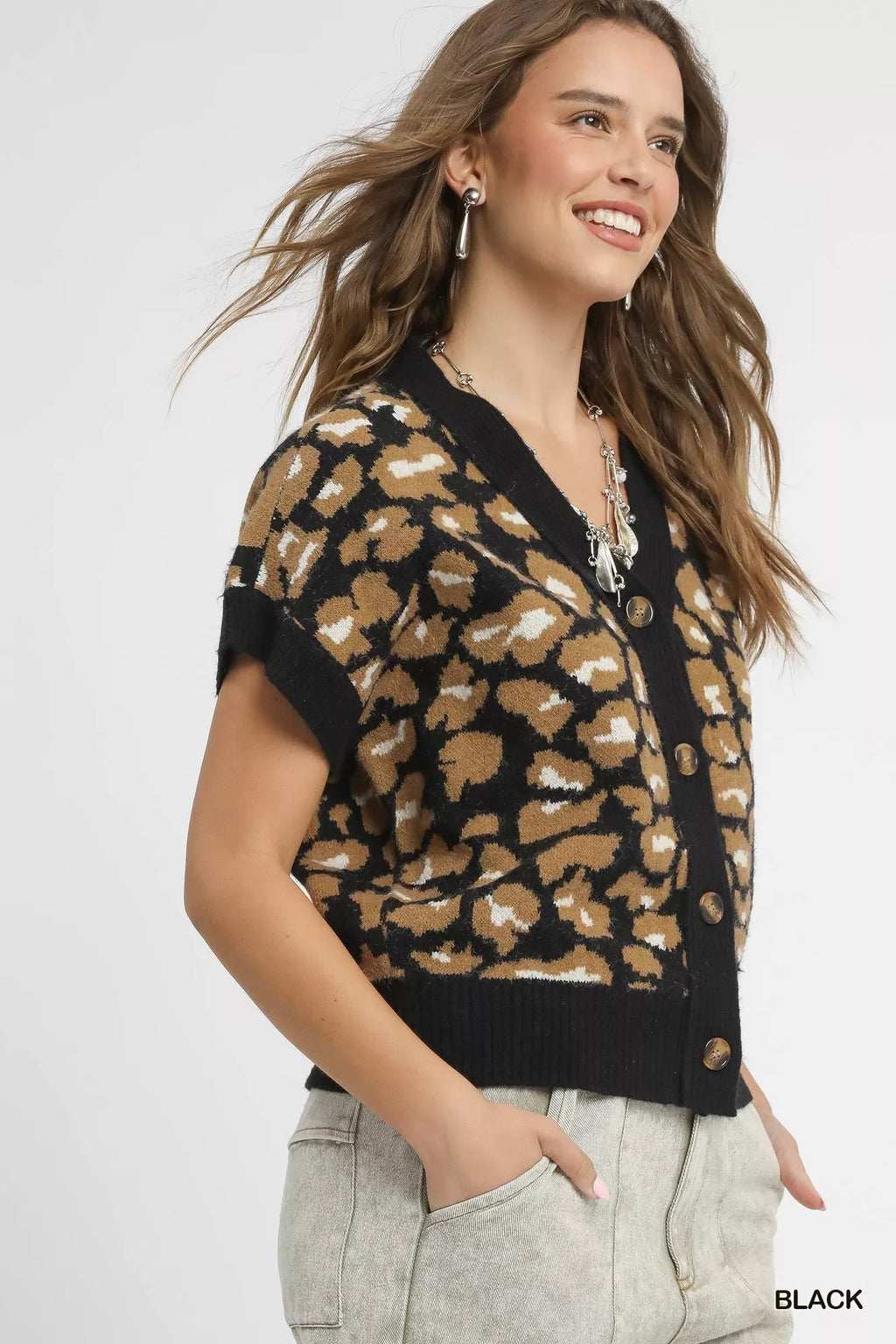 Leopard Button Down Short Sleeve Cardigan