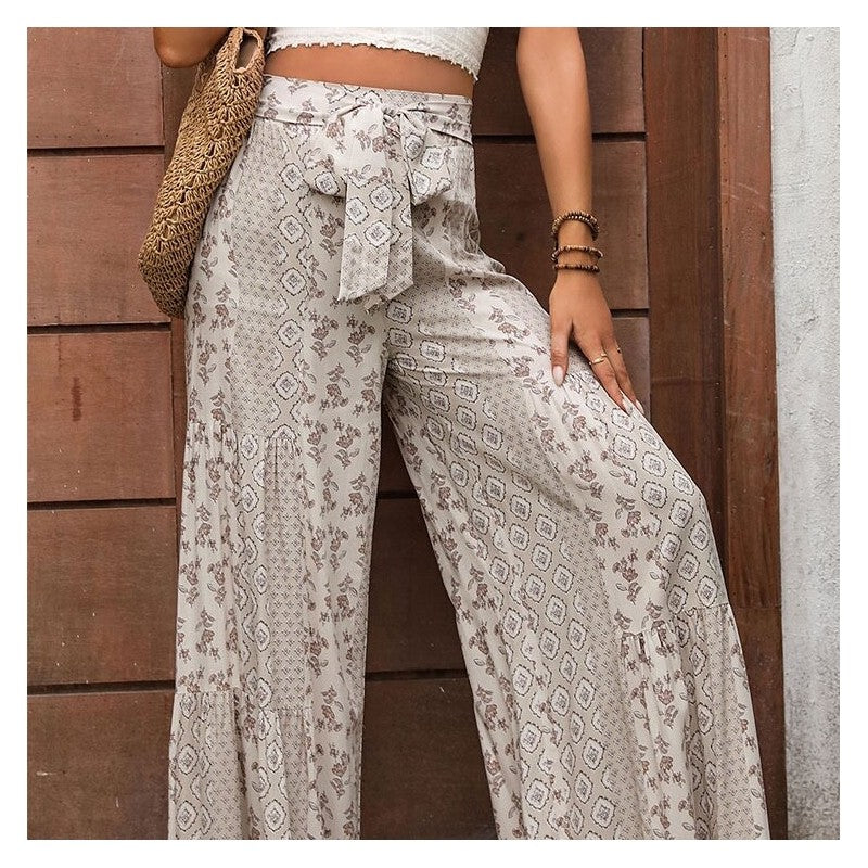 Colorblock High Waist Wide Leg Pants with Belt