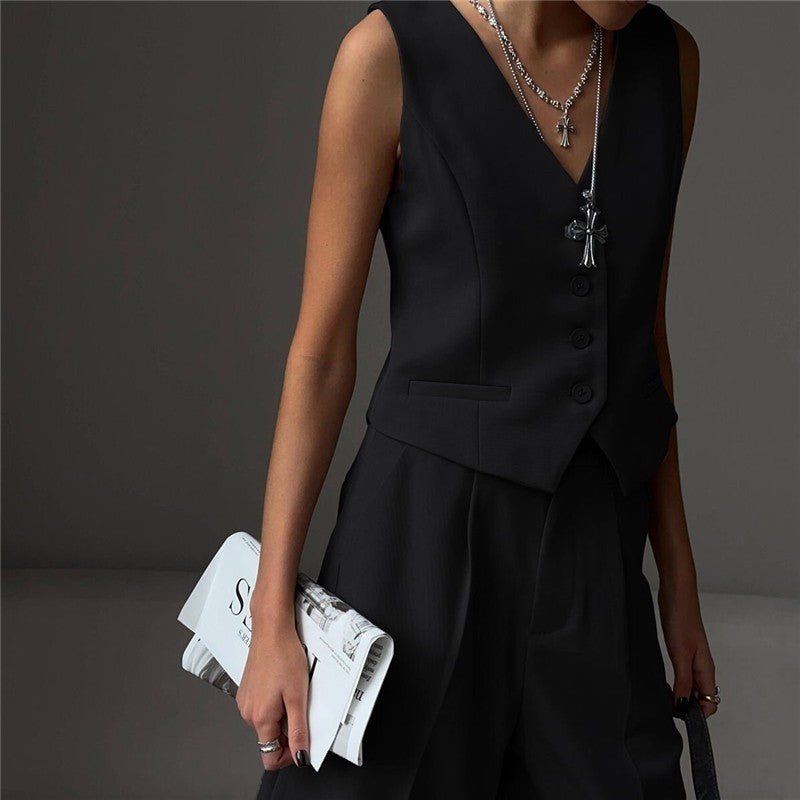 Straight-Cut Suit Vest and Shorts Set