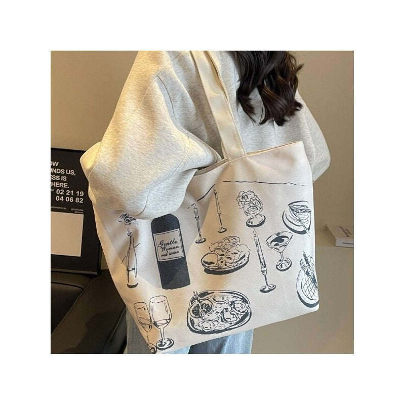 Colorful Rainbow Print Oversized Canvas Shoulder Bag