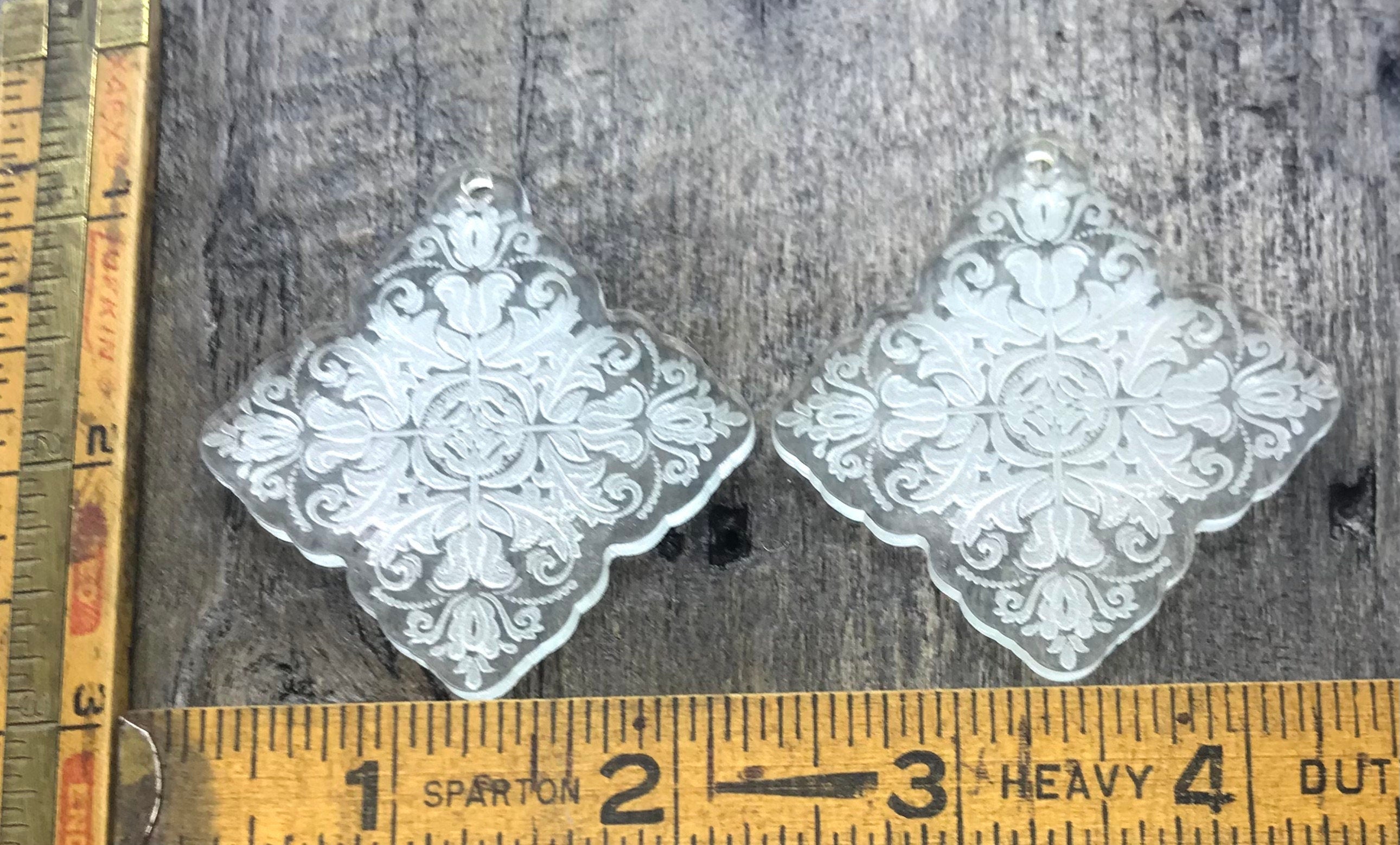 Engraved Clear Acrylic Earring Pair - Soft Green Edge - Lightweight Jewelry Blanks - Components - CB&CO