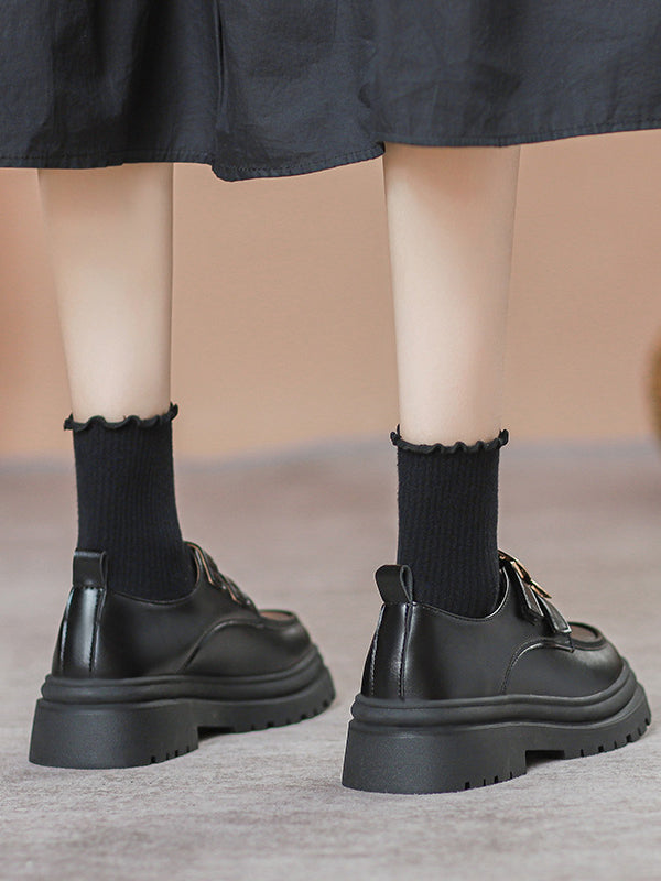 Round-Toe Split-Joint Loafers Platform Shoes