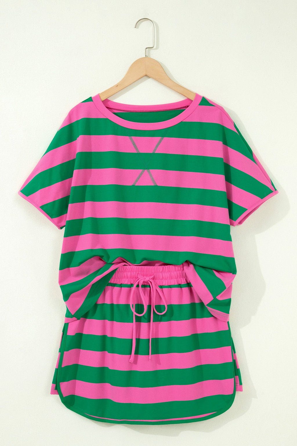 Rose Stripe Dolman Tee Drawstring Skort Athletic 2pcs Set