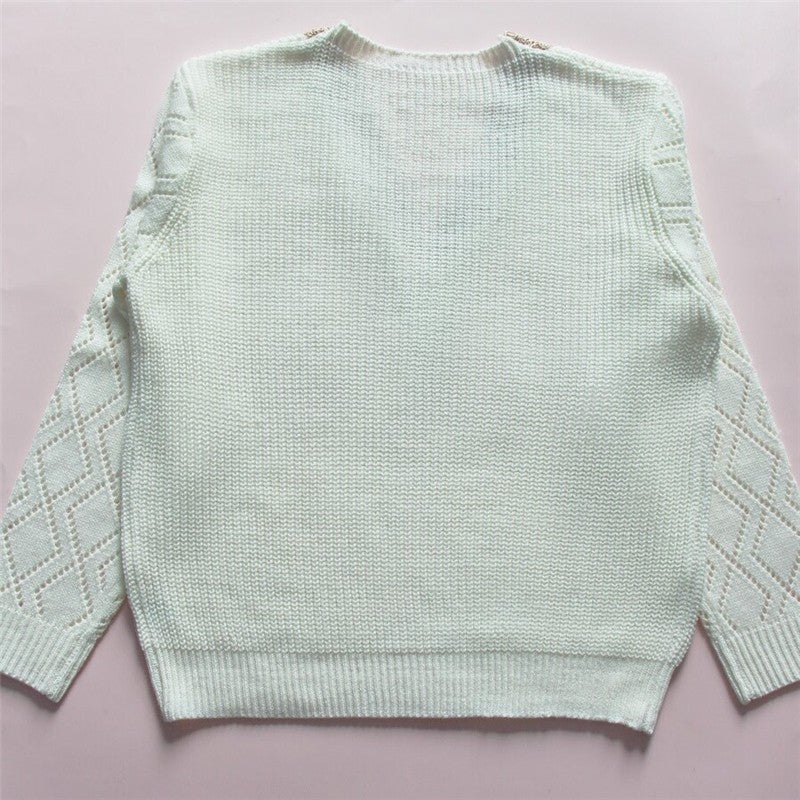 Loose Fit V-Neck Solid Color Knit Sweater