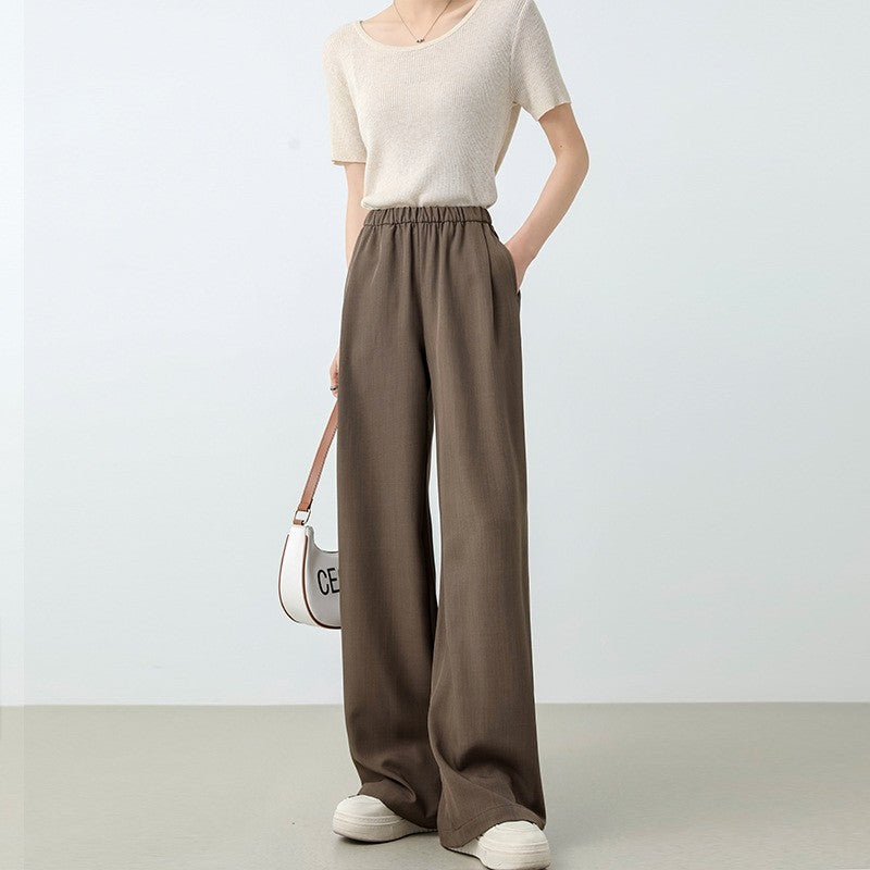 Elastic Waist Straight Leg Mopping Pants - Solid Color