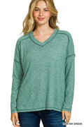 Soft Melange Hacci Exposed Seam Hi-low Tee