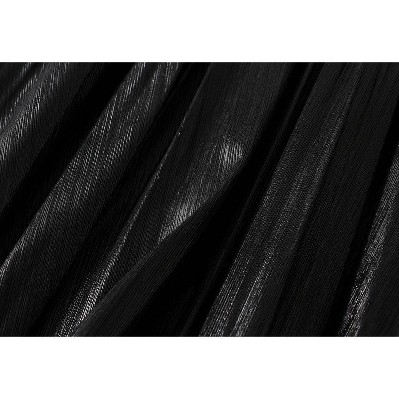 Metallic Pleated A-Line Skirt with Elastic Waist in Solid Color