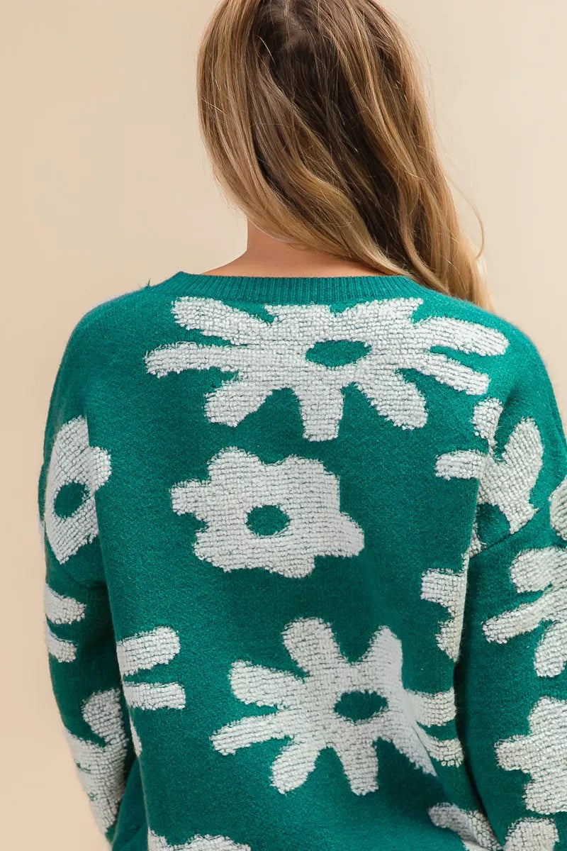 Flower Pattern Long Sleeves Sweater Top