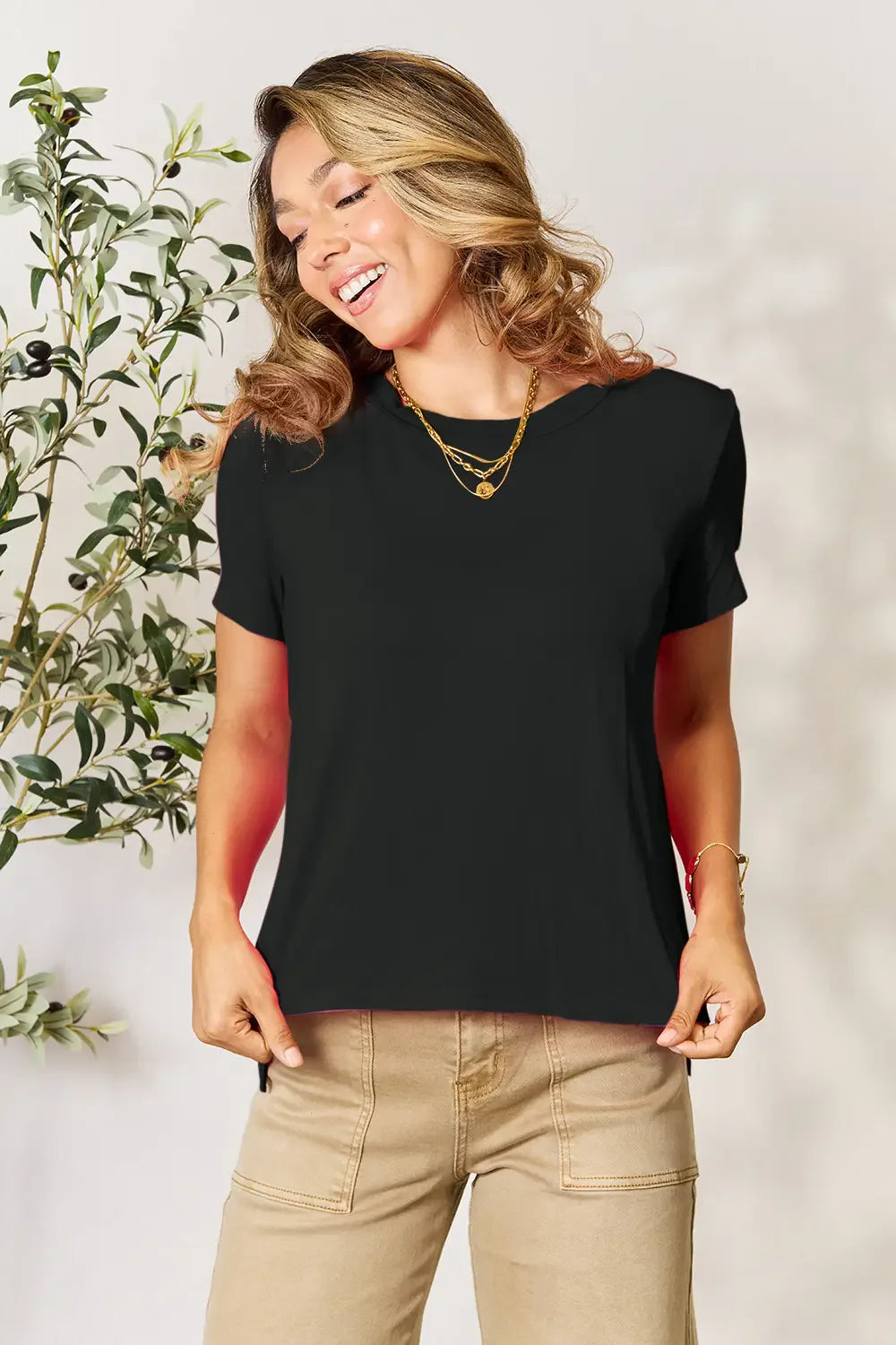 Full Size Round Neck Short Sleeve T-Shirt Plus Size