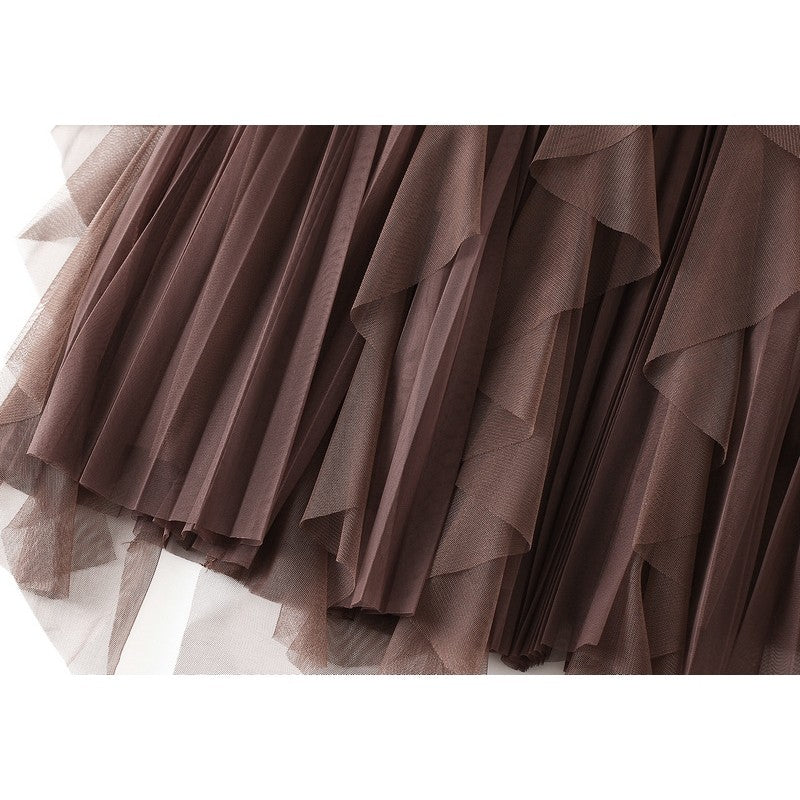 Ruffle Mesh Patchwork Hemline Skirt