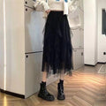 Solid Color Elastic Waist A-Line Mesh Skirt