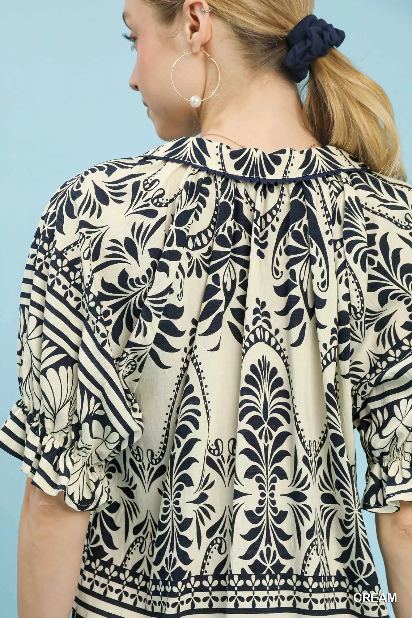 Two Tone Boarder Print Top