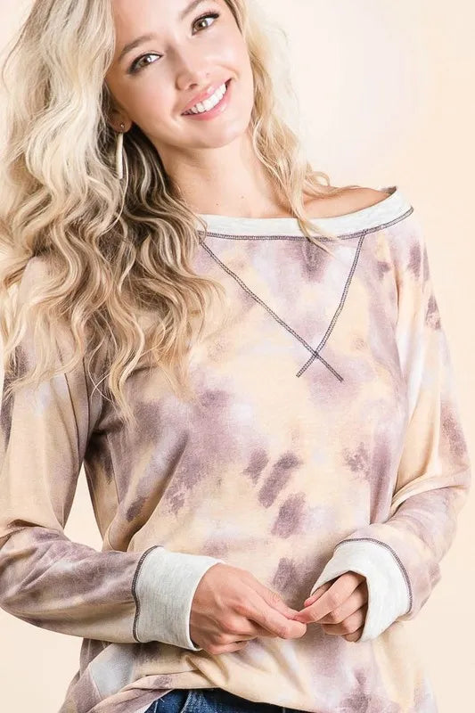 Tie Dye Terry Pull Over With Contrast Stitching