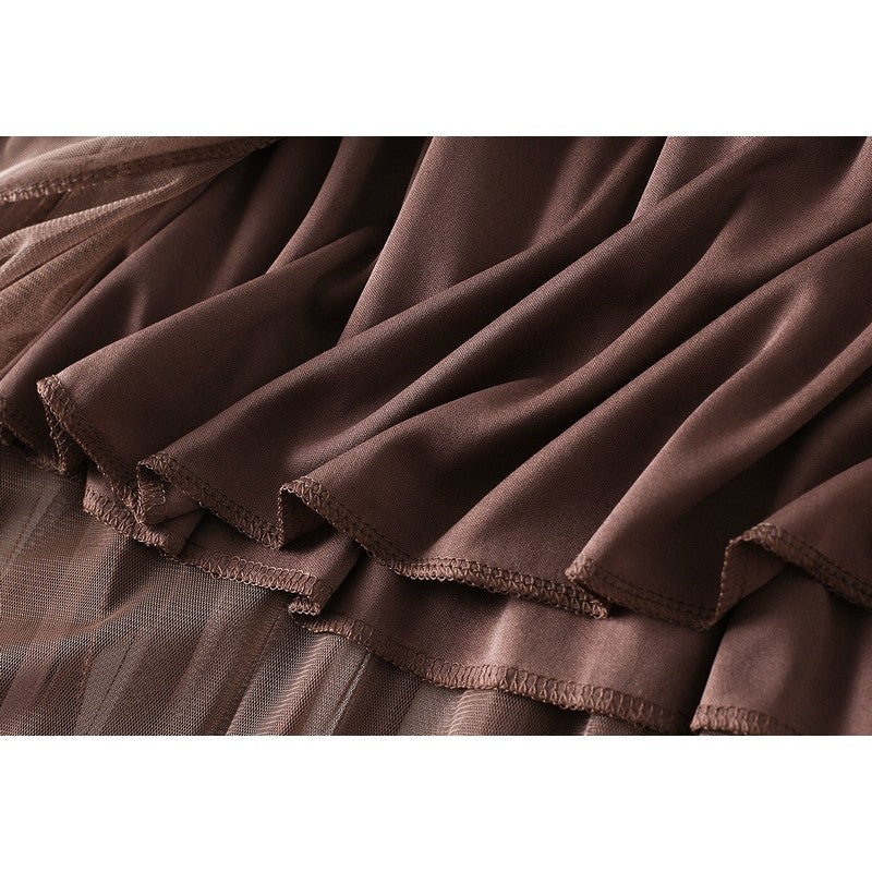Ruffle Mesh Patchwork Hemline Skirt
