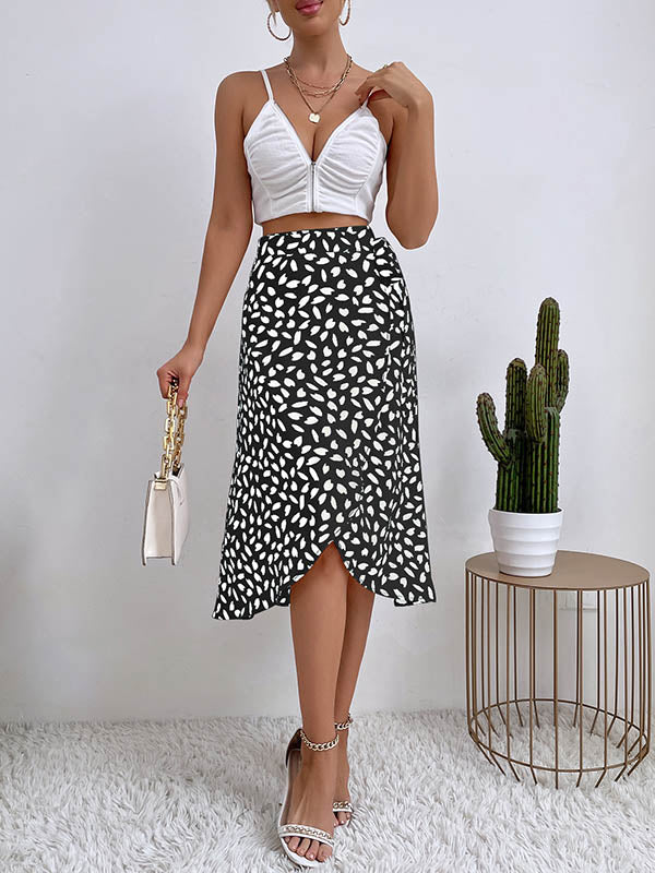 A-Line High-Low Printed Split-Front Tied Waist Skirts Bottoms